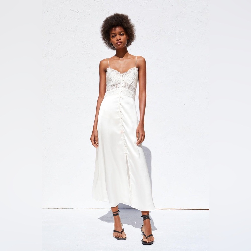 Zara white lace slip style dress